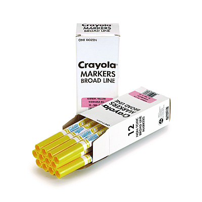 Crayola Broad Line Washable Markers, Broad Bullet Tip, Yellow, 12/Box (CYO587800034)