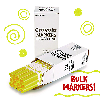 Crayola Broad Line Washable Markers, Broad Bullet Tip, Yellow, 12/Box (CYO587800034)