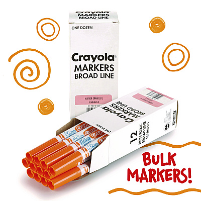 Crayola Broad Line Washable Markers, Broad Bullet Tip, Orange, 12/Box (CYO587800036)
