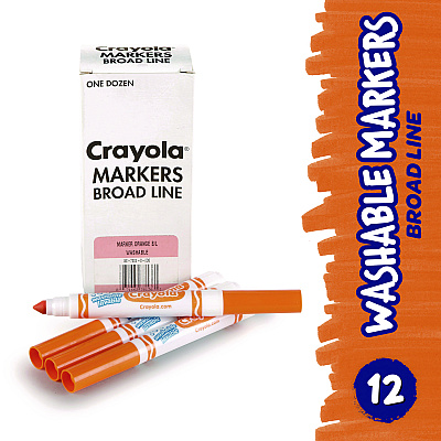 Crayola Broad Line Washable Markers, Broad Bullet Tip, Orange, 12/Box (CYO587800036)