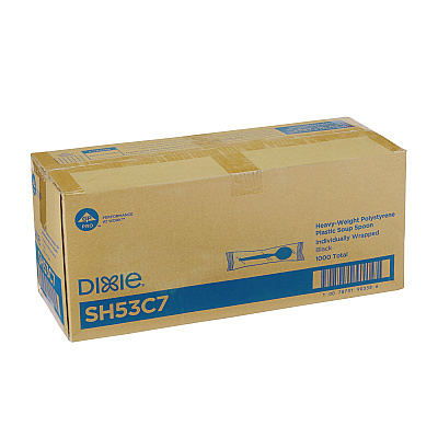 Dixie Individually Wrapped Heavyweight Soup Spoons, Polystyrene, Black, 1,000/Carton (DXESH53C7)