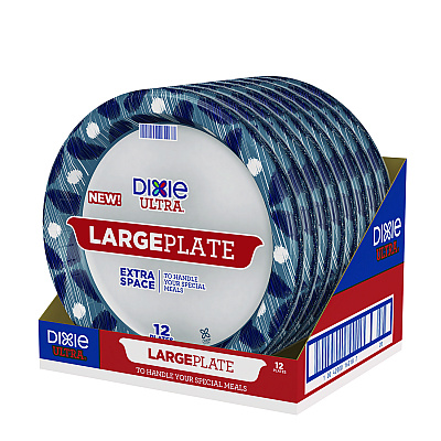 Dixie Heavy Duty Disposable Dinnerware, Large Plate, 11.5" dia, Floral, Blue/Yellow/White, 12/Pack (DXE16217)