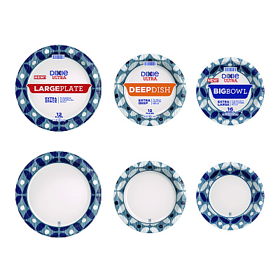 Dixie Heavy Duty Disposable Dinnerware, Large Plate, 11.5" dia, Floral, Blue/Yellow/White, 12/Pack (DXE16217)