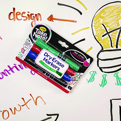 Crayola Take Note Dry Erase Markers, Chisel Tip, Assorted Colors, 4/Set (CYO586543)