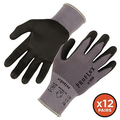 ergodyne ProFlex 7000 Nitrile-Coated Gloves Microfoam Palm, Gray, X-Small, 12 Pairs/Pack (EGO10361)