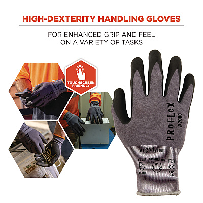 ergodyne ProFlex 7000 Nitrile-Coated Gloves Microfoam Palm, Gray, X-Small, 12 Pairs/Pack (EGO10361)