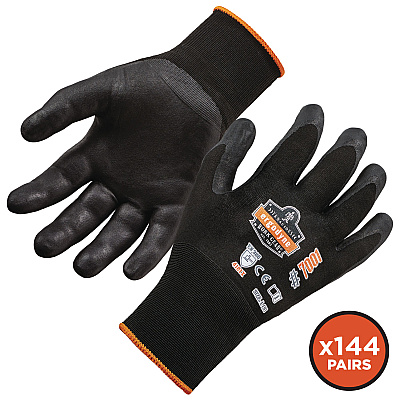 ergodyne ProFlex 7001 Nitrile-Coated Gloves, Black, X-Small, 12 Pairs (EGO17851)