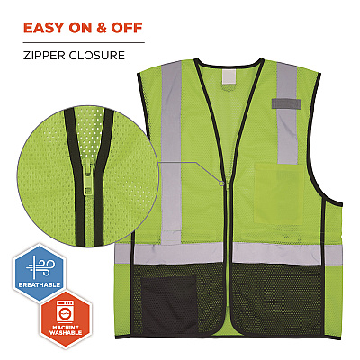 ergodyne GloWear 8210Z Hi-Vis Class 2 Mesh Vest, 4X-Large to 5X-Large, Lime (EGO23019)