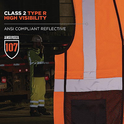 ergodyne GloWear 8210Z Hi-Vis Class 2 Mesh Vest, Large to X-Large, Orange (EGO23025)