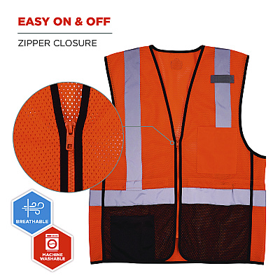 ergodyne GloWear 8210Z Hi-Vis Class 2 Mesh Vest, 4X-Large to 5X-Large, Orange (EGO23029)