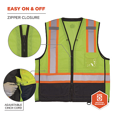 ergodyne GloWear 8251HDZ Class 2 Two-Tone Hi-Vis Safety Vest, Large to X-Large, Lime (EGO23035)