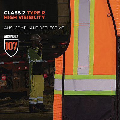 ergodyne GloWear 8251HDZ Class 2 Two-Tone Hi-Vis Safety Vest, Small to Medium, Orange (EGO23043)