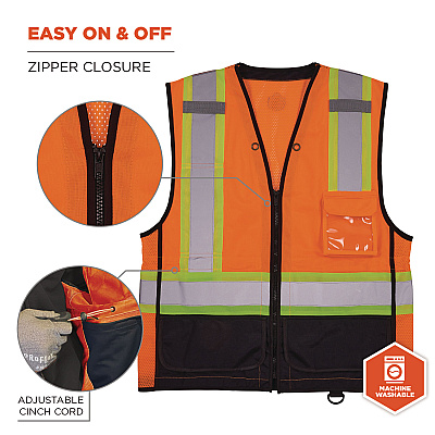 ergodyne GloWear 8251HDZ Class 2 Two-Tone Hi-Vis Safety Vest, Small to Medium, Orange (EGO23043)