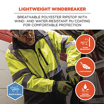 ergodyne GloWear 8351 Class 3 Hi-Vis Windbreaker Water-Resistant Jacket, 4X-Large, Lime (EGO23428)