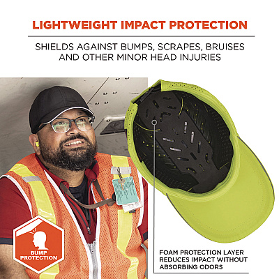 ergodyne Skullerz 8947 Lightweight Baseball Hat and Bump Cap Insert, Medium/Large, Lime (EGO23457)
