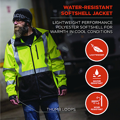 ergodyne GloWear 8353 Class 3 Hi-Vis Softshell Water-Resistant Jacket, 4X-Large, Lime (EGO23528)