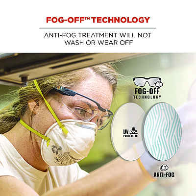 ergodyne Skullerz DELLENGER Anti-Fog Safety Glasses, Adjustable Temples, Black Nylon Impact Frame, Clear Polycarbonate Lens (EGO50061)