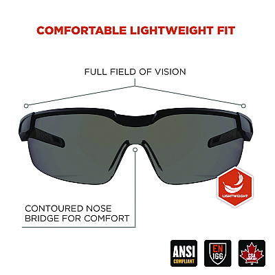 ergodyne Skullerz DELLENGER Safety Glasses with Adjustable Temples, Matte Black Nylon Impact Frame, Smoke Polycarbonate Lens (EGO50062)