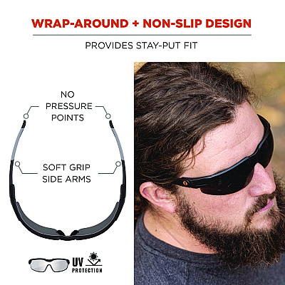 ergodyne Skullerz DELLENGER Safety Glasses with Adjustable Temples, Matte Black Nylon Impact Frame, Smoke Polycarbonate Lens (EGO50062)