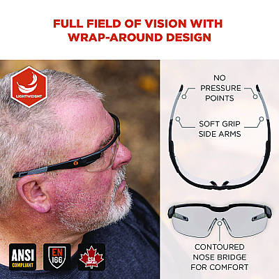 ergodyne Skullerz DELLENGER Anti-Fog Safety Glasses with Adjustable Temples,Black Nylon Impact Frame,Indoor/Outdoor Polycarbonate Lens (EGO50065)