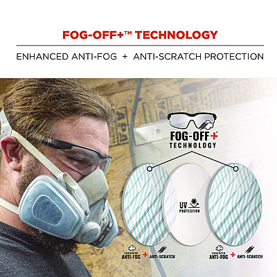 ergodyne Skullerz DELLENGER Anti-Scratch/Enhanced Anti-Fog Safety Glasses with Adjustable Temples, Black Frame, Clear Polycarb Lens (EGO50066)