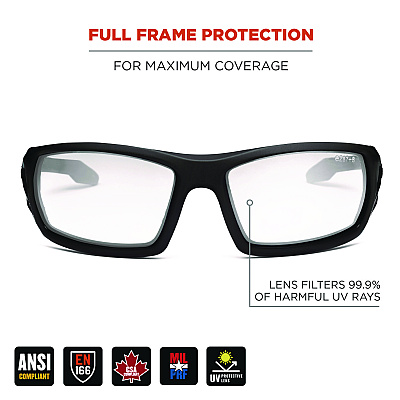 ergodyne Skullerz ODIN Anti-Scratch and Enhanced Anti-Fog Safety Glasses, Black Nylon Impact Frame, Clear Polycarbonate Lens (EGO50405)