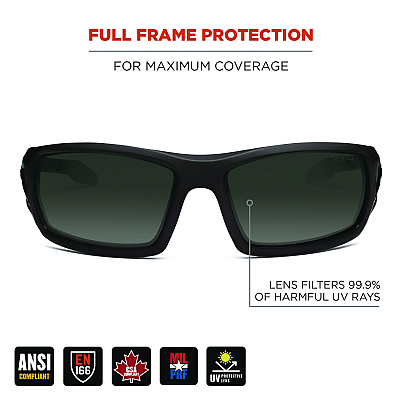 ergodyne Skullerz ODIN Anti-Scratch and Enhanced Anti-Fog Safety Glasses, Black Nylon Impact Frame, Smoke Polycarbonate Lens (EGO50435)