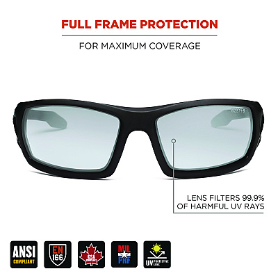 ergodyne Skullerz ODIN Anti-Scratch/Enhanced Anti-Fog Safety Glasses, Nylon Impact Black Frame, Indoor/Outdoor Polycarbonate Lens (EGO50485)