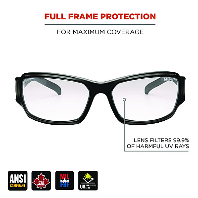 ergodyne Skullerz THOR Anti-Scratch and Enhanced Anti-Fog Safety Glasses, Black Nylon Impact Frame, Clear Polycarbonate Lens (EGO51005)
