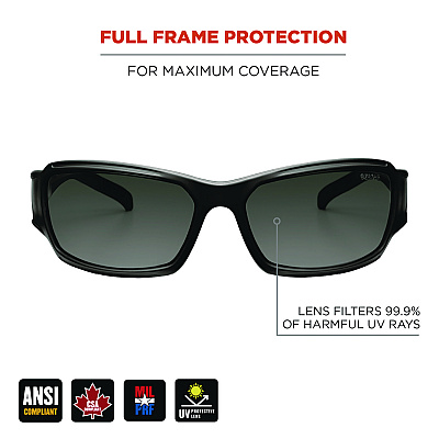 ergodyne Skullerz THOR Anti-Scratch and Enhanced Anti-Fog Safety Glasses, Black Nylon Impact Frame, Smoke Polycarbonate Lens (EGO51035)