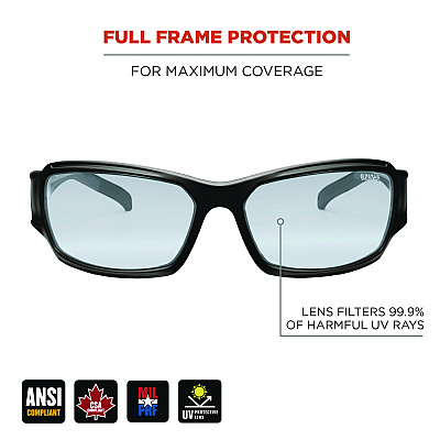 ergodyne Skullerz THOR Anti-Scratch/Enhanced Anti-Fog Safety Glasses, Black Nylon Impact Frame, Indoor/Outdoor Polycarbonate Lens (EGO51085)