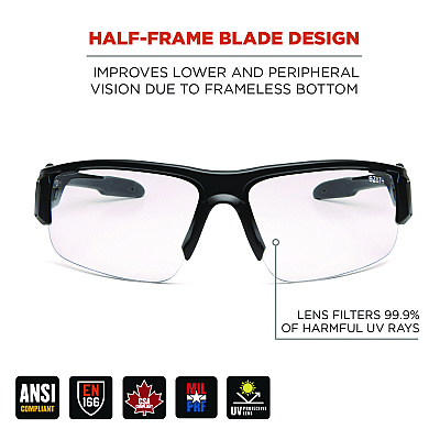 ergodyne Skullerz DAGR Anti-Scratch and Enhanced Anti-Fog Safety Glasses, Black Nylon Impact Frame, Clear Polycarbonate Lens (EGO52005)