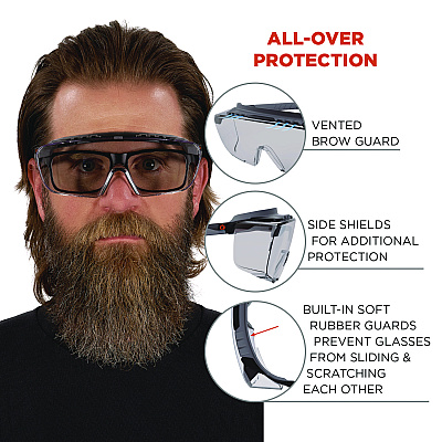 ergodyne Skullerz OSMIN Safety Glasses, Matte Black Polycarbonate Frame, Indoor/Outdoor Polycarbonate Lens (EGO55103)