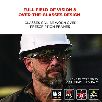 ergodyne Skullerz OSMIN Anti-Scratch/Anti-Fog Safety Glasses, Matte Black Polycarbonate Frame, Indoor/Outdoor Polycarbonate Lens (EGO55104)