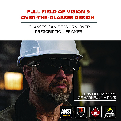 ergodyne Skullerz OSMIN Safety Glasses, Matte Black Polycarbonate Frame, Smoke Polycarbonate Lens (EGO55105)