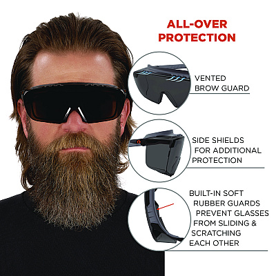 ergodyne Skullerz OSMIN Safety Glasses, Matte Black Polycarbonate Frame, Smoke Polycarbonate Lens (EGO55105)