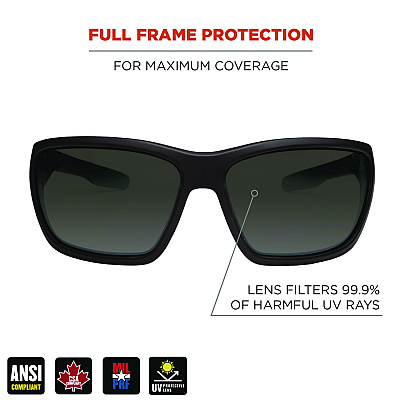 ergodyne Skullerz BALDR Anti-Scratch/Anti-Fog Safety Glasses, Matte Black Nylon Impact Frame, Smoke Polycarbonate Lens (EGO57035)