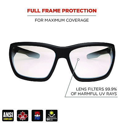 ergodyne Skullerz BALDR Anti-Scratch/Anti-Fog Safety Glasses, Matte Black Nylon Impact Frame, Indoor/Outdoor Polycarbonate Lens (EGO57085)