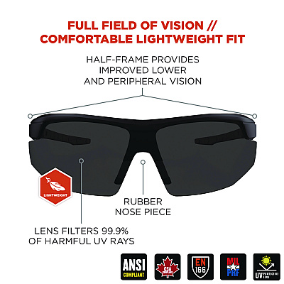 ergodyne Skullerz SKOLL Anti-Scratch/Anti-Fog Safety Glasses, Matte Black Nylon Impact Frame, Smoke Polycarbonate Lens (EGO59035)