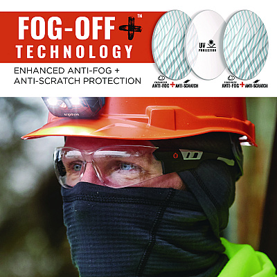 ergodyne Skullerz SAGA Anti-Scratch/Enhanced Anti-Fog Safety Glasses, Matte Black Frameless, Clear Polycarbonate Lens (EGO59105)