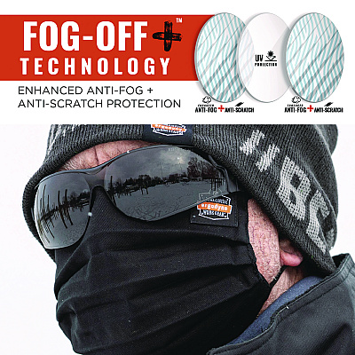 ergodyne Skullerz SAGA Anti-Scratch/Enhanced Anti-Fog Safety Glasses, Matte Black Frameless, Smoke Polycarbonate Lens (EGO59135)
