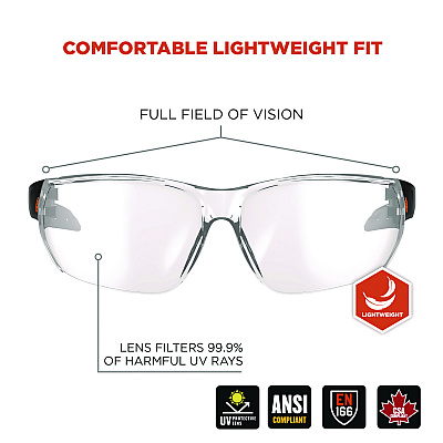 ergodyne Skullerz VALI Anti-Scratch/Enhanced Anti-Fog Safety Glasses, Matte Black Frameless, Clear Polycarbonate Lens (EGO59205)