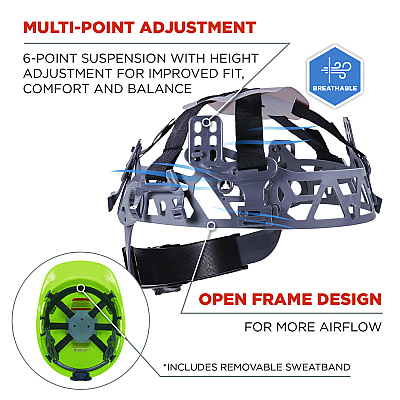 ergodyne Skullerz 8967 Class E Lightweight Cap-Style Hard Hat, 6-Point Rachet Suspension, Lime (EGO60226)