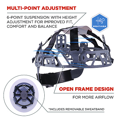 ergodyne Skullerz 8968 Class C Lightweight Full Brim Hard Hat, Adjustable Venting, 6-Point Rachet Suspension, White (EGO60227)