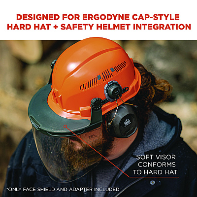 ergodyne Skullerz 8994 Anti-Scratch/Anti-Fog Hard Hat Face Shield, Cap-Style/Safety Helmet Adapter, Clear Lens (EGO60243)