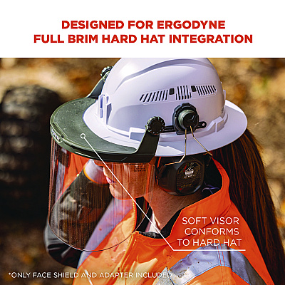 ergodyne Skullerz 8995 Anti-Scratch and Anti-Fog Hard Hat Face Shield with Adapter for Full Brim, Clear Lens (EGO60245)
