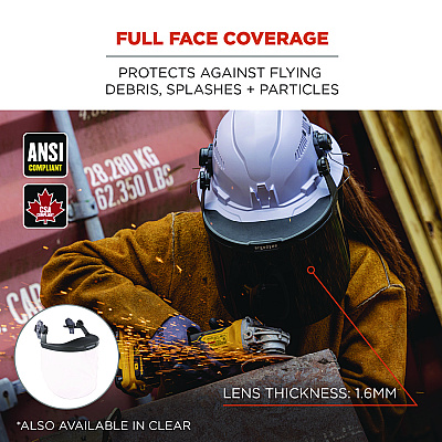 ergodyne Skullerz 8995 Anti-Scratch and Anti-Fog Hard Hat Face Shield with Adapter for Full Brim, Smoke Lens (EGO60246)