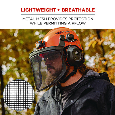 ergodyne Skullerz 8989 Mesh Face Shield with Adapter for Hard Hat and Safety Helmet, Gray (EGO60247)