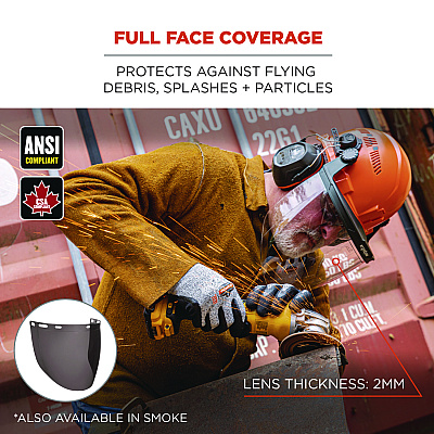 ergodyne Skullerz 8997 Anti-Scratch/Anti-Fog Face Shield Replacement, Cap-Style/Safety Helmet, Clear Lens (EGO60249)