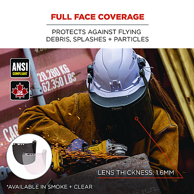 ergodyne Skullerz 8998 Anti-Scratch/Anti-Fog Face Shield Replacement for Full Brim Hard Hat, Clear Lens (EGO60251)